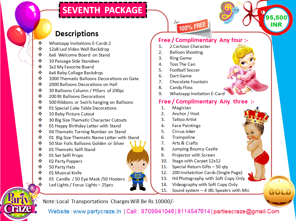 seventh birthday party packages, theme birthday party decorators in patna bihar